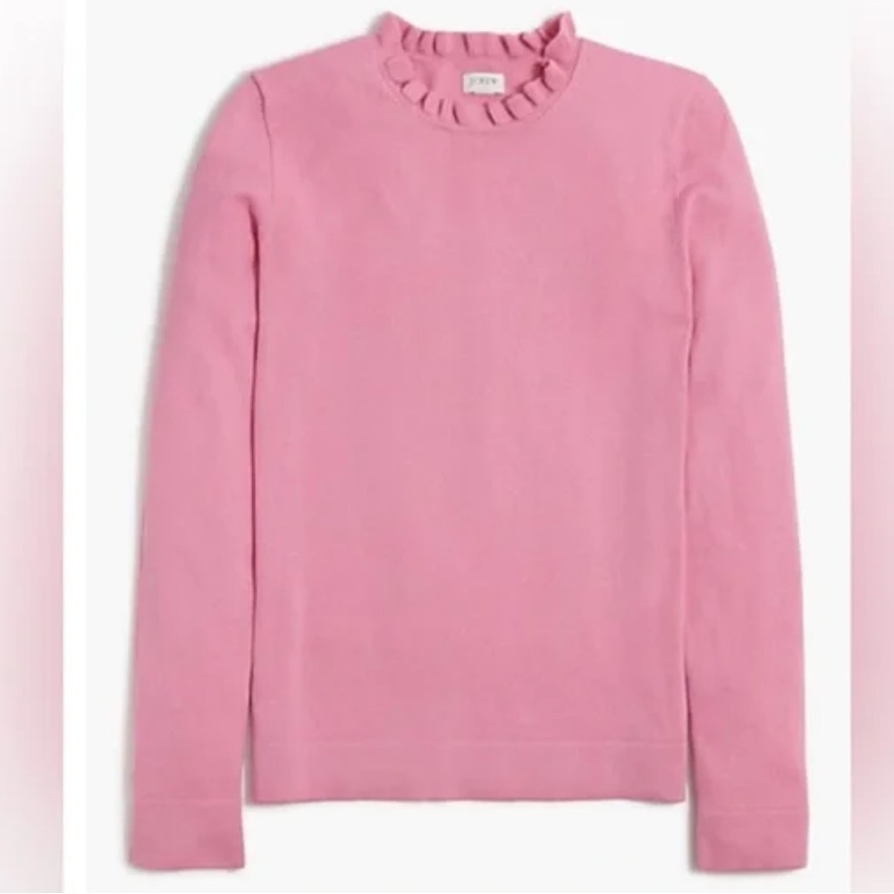 J. Crew Cotton Ruffle Neck Sweater - Pink